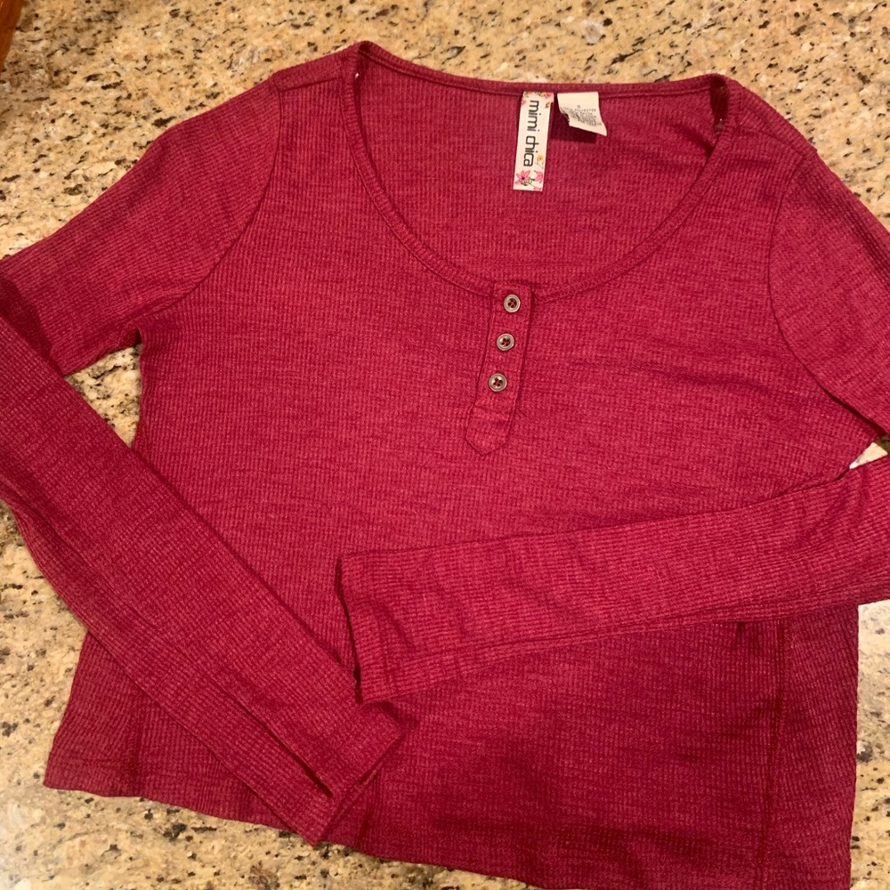 Mimi Chica Long Sleeve Waffle Knit T-Shirt